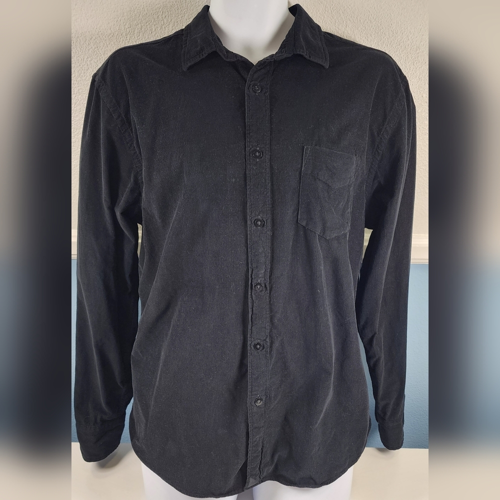 Untuckit Shirt Men Sz L Black Button Up Long Sleeve Soft Pocket Business Casual